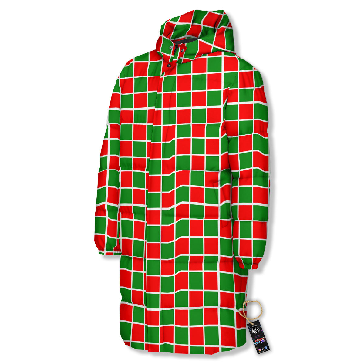 Checkered Merry Christmas Print Pattern Long Down Jacket-grizzshop