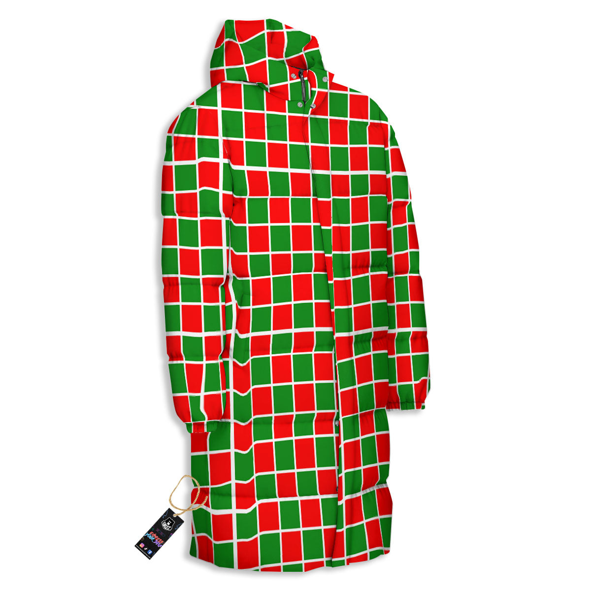 Checkered Merry Christmas Print Pattern Long Down Jacket-grizzshop