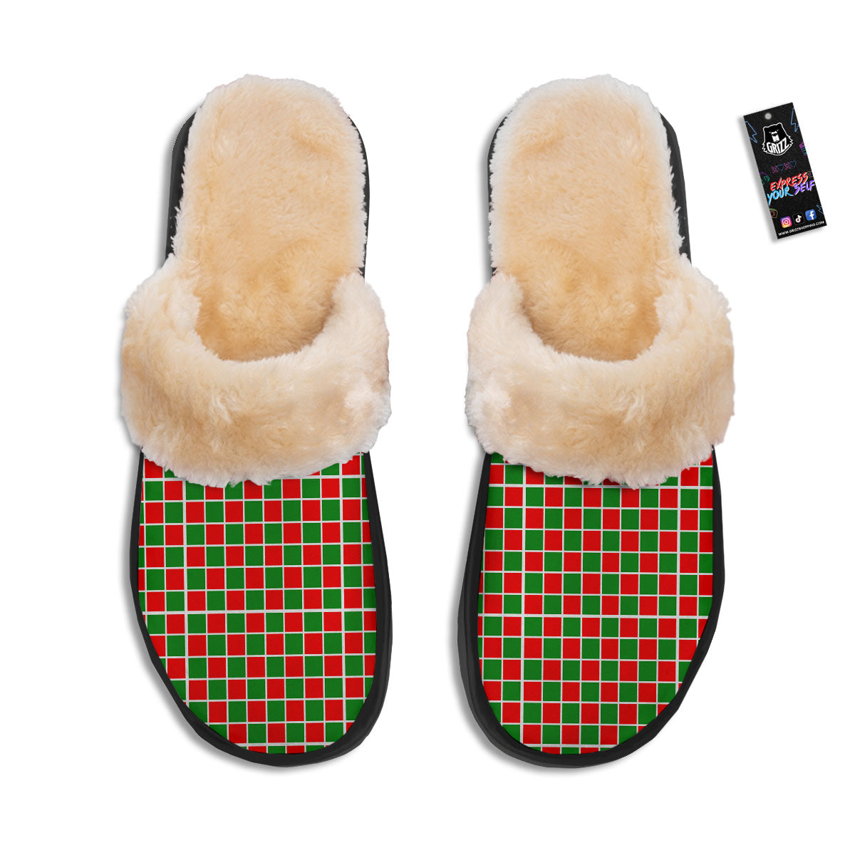 Checkered Merry Christmas Print Pattern Slippers-grizzshop