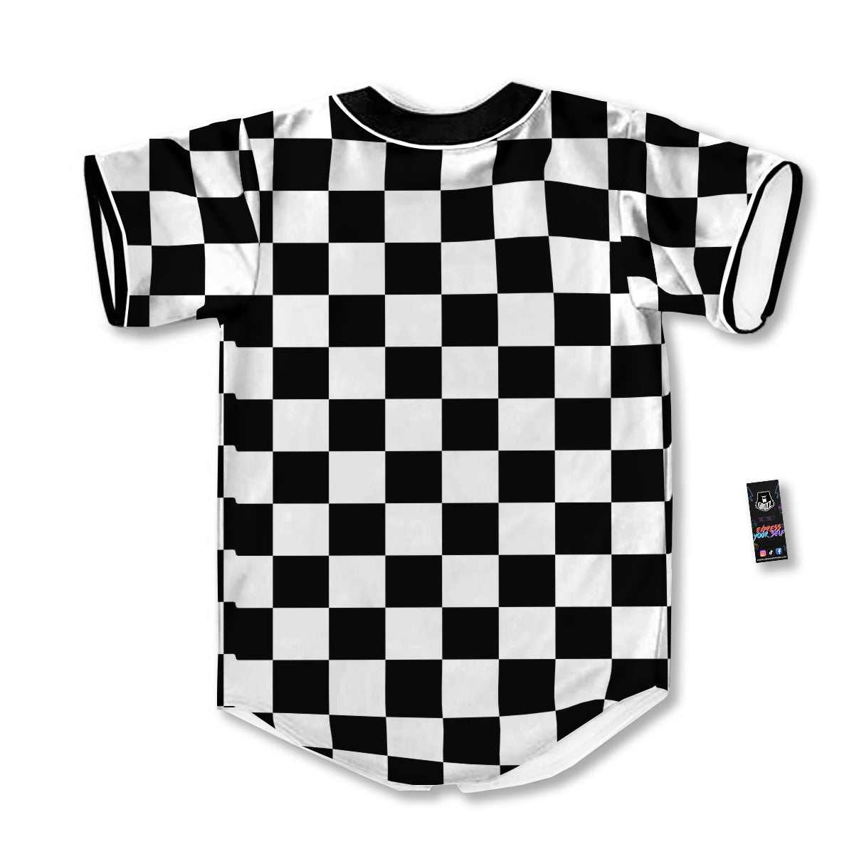 Checkered White And Black Print Pattern Baseball Jersey-grizzshop