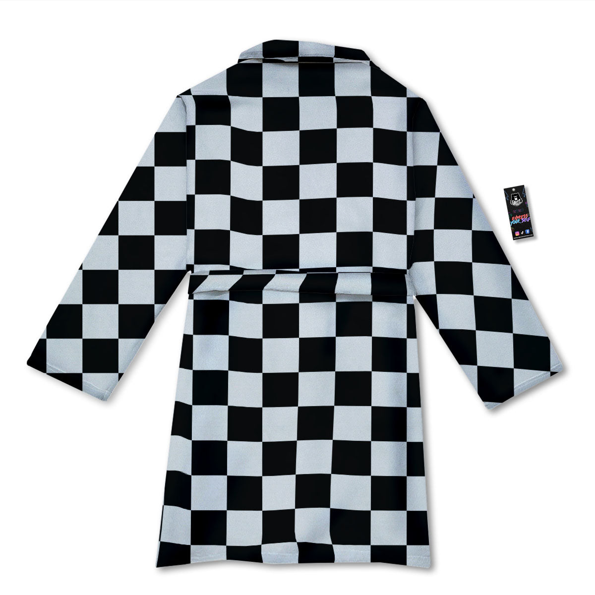 Checkered White And Black Print Pattern Bathrobe-grizzshop