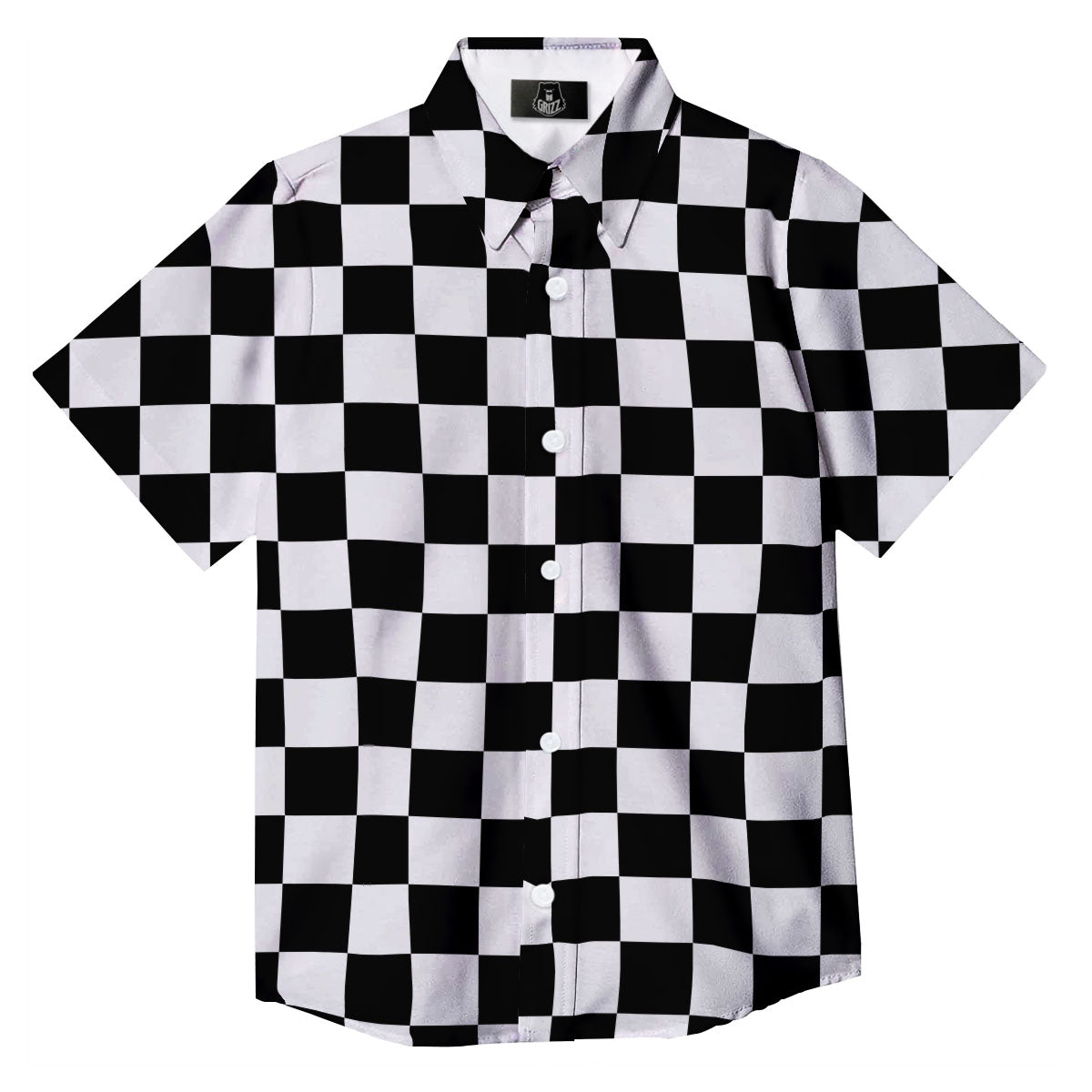 Checkered White And Black Print Pattern Button Up Shirt-grizzshop