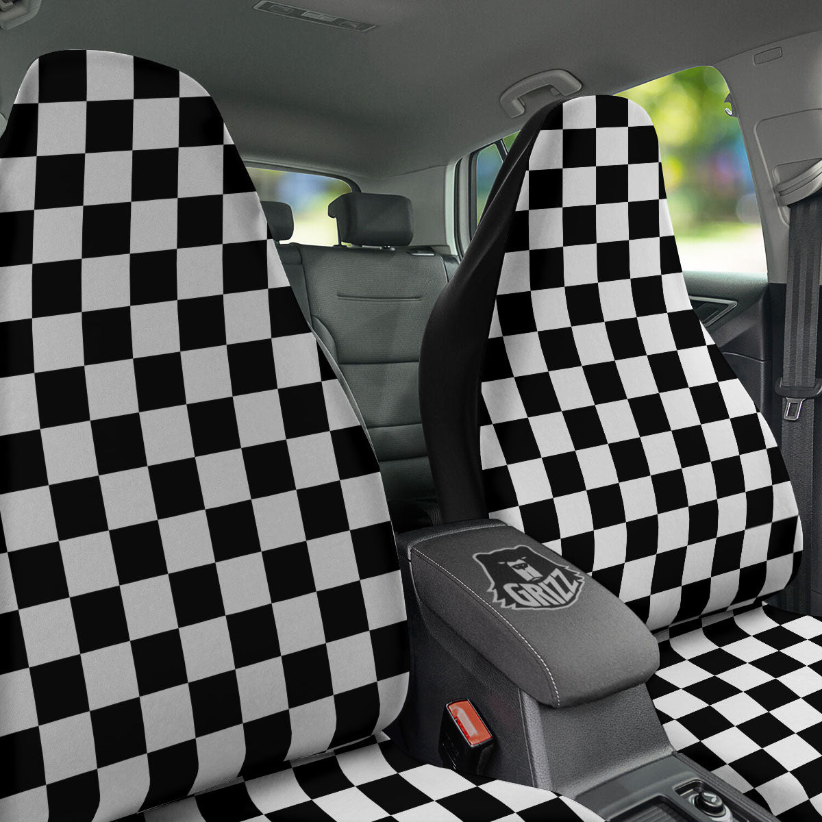 Checkered White And Black Print Pattern Car Seat Covers-grizzshop