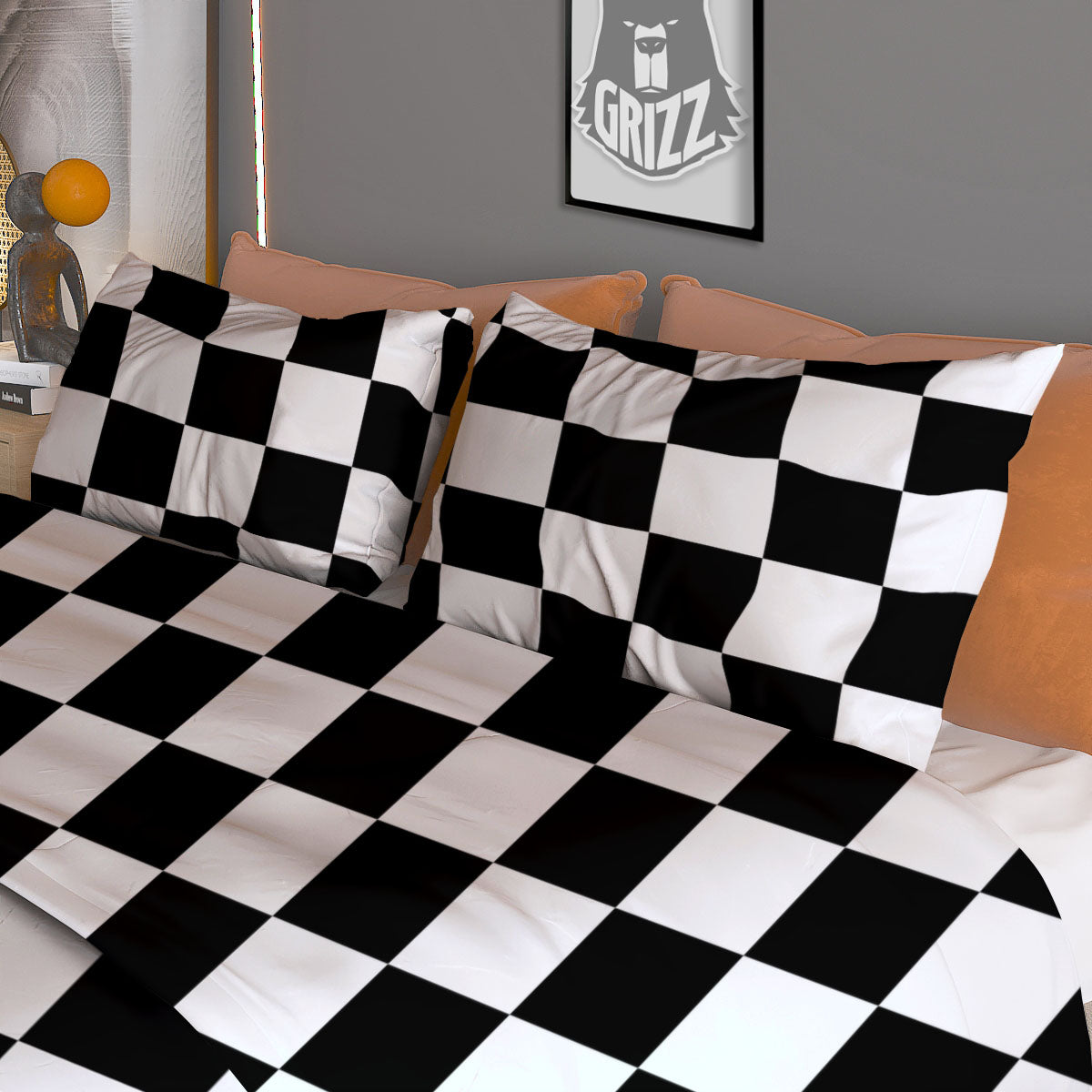 Checkered White And Black Print Pattern Duvet Cover Bedding Set