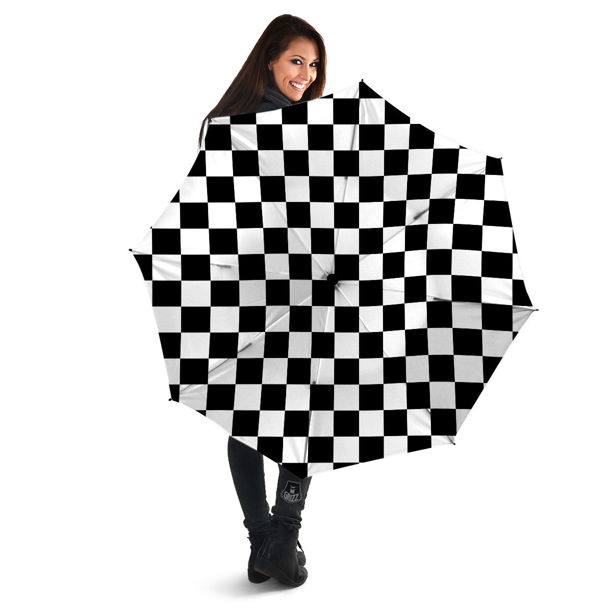 Checkered White And Black Print Pattern Umbrella-grizzshop
