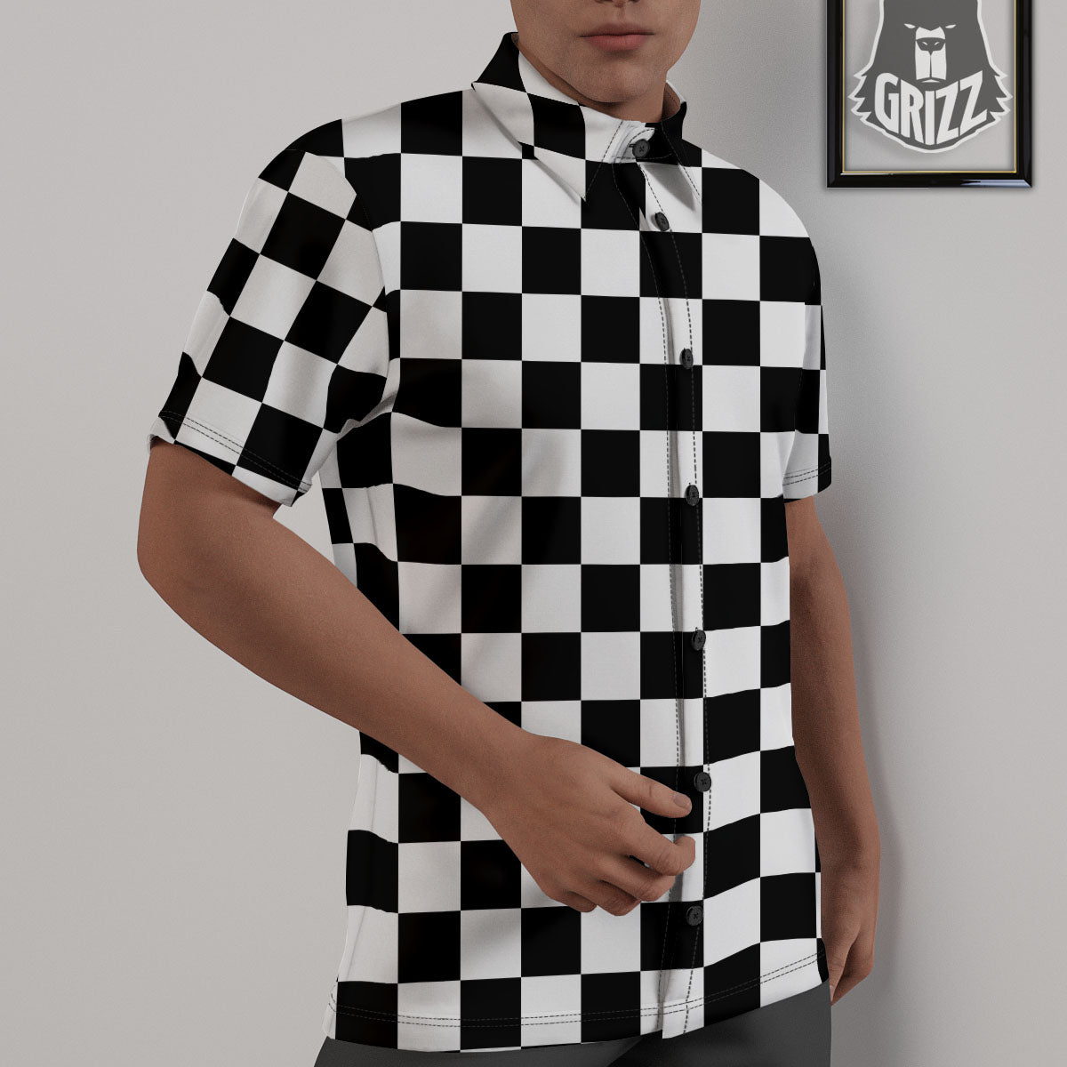 Checkered White And Black Print Pattern Untucked Shirts-grizzshop
