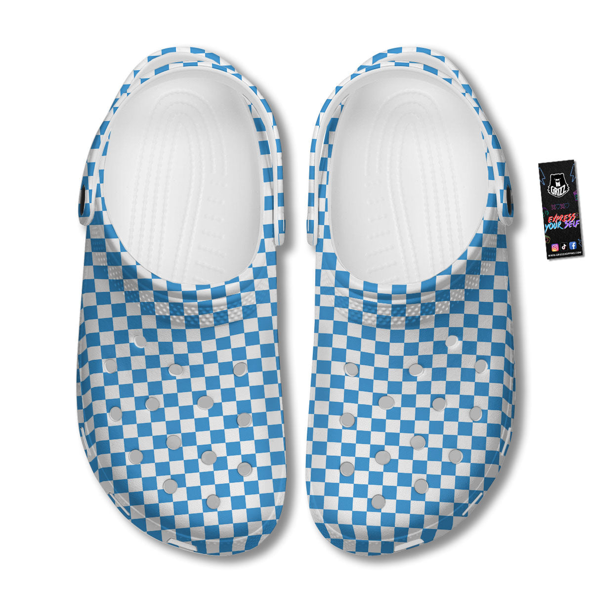 Checkered White And Blue Print Pattern Clog-grizzshop