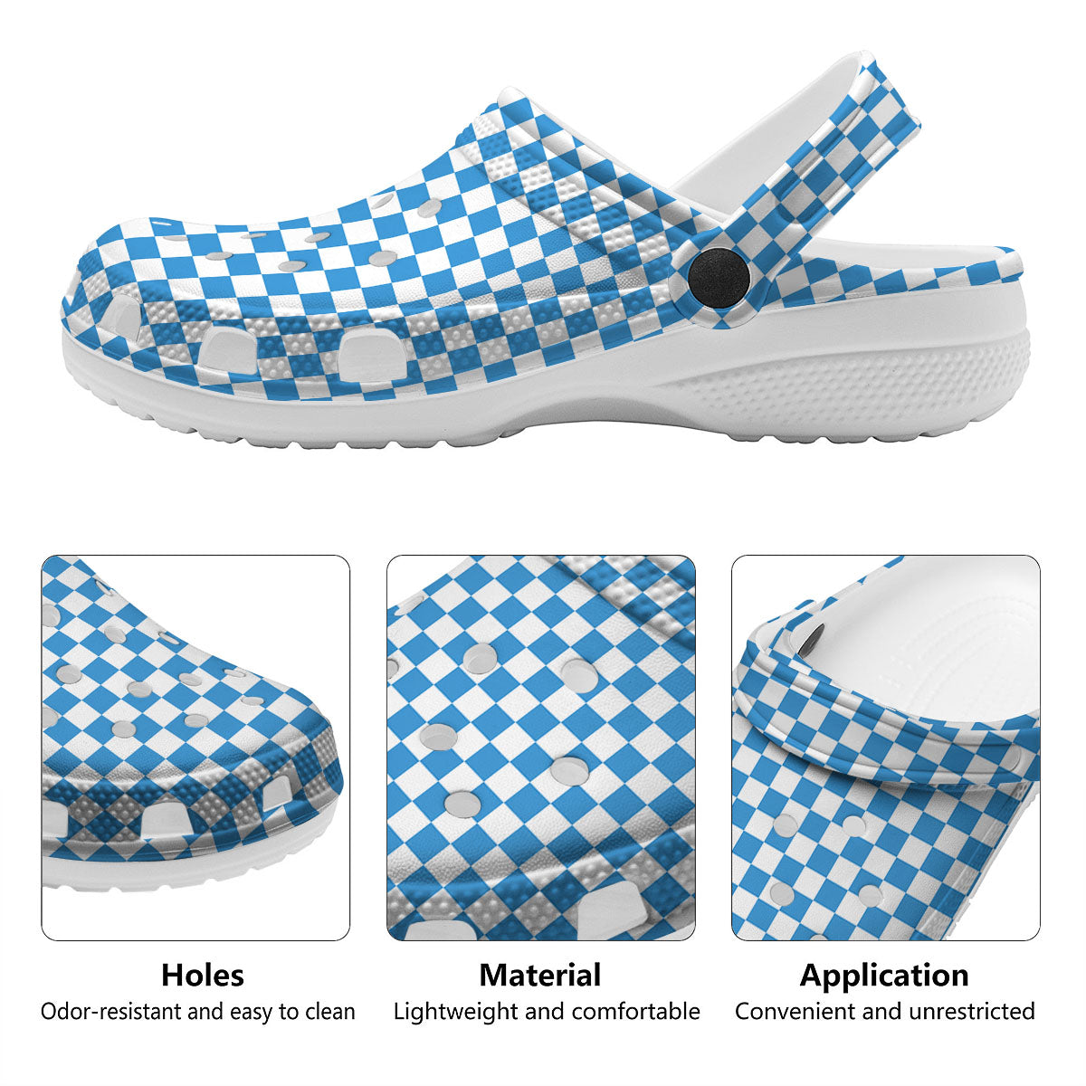 Checkered White And Blue Print Pattern Clog-grizzshop