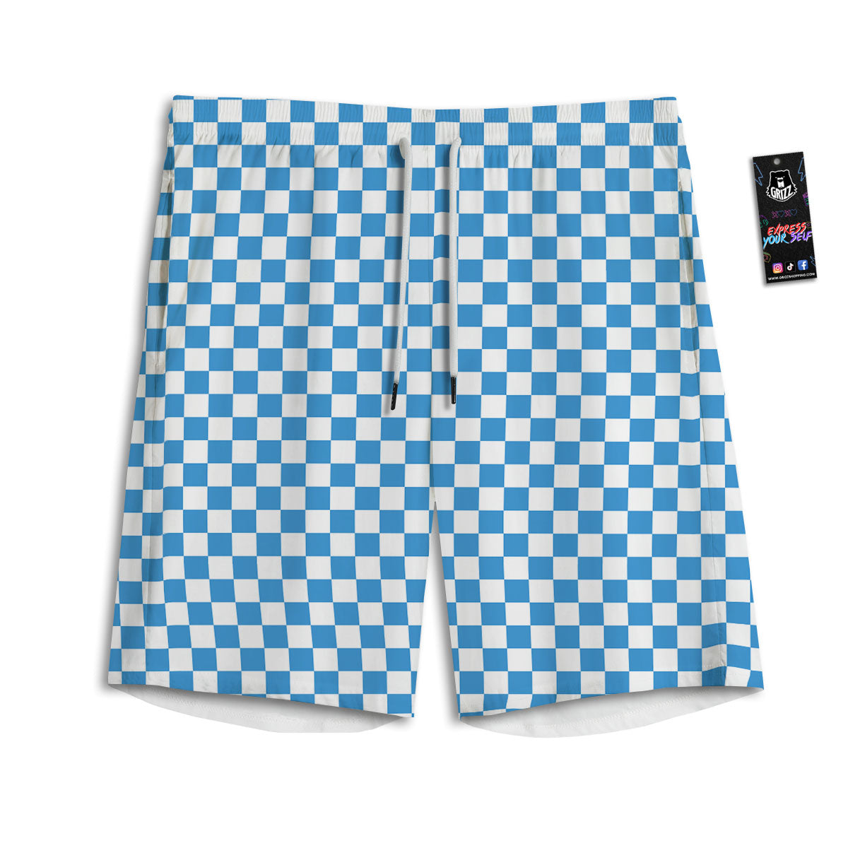 Checkered White And Blue Print Pattern Men's Athletic Shorts
