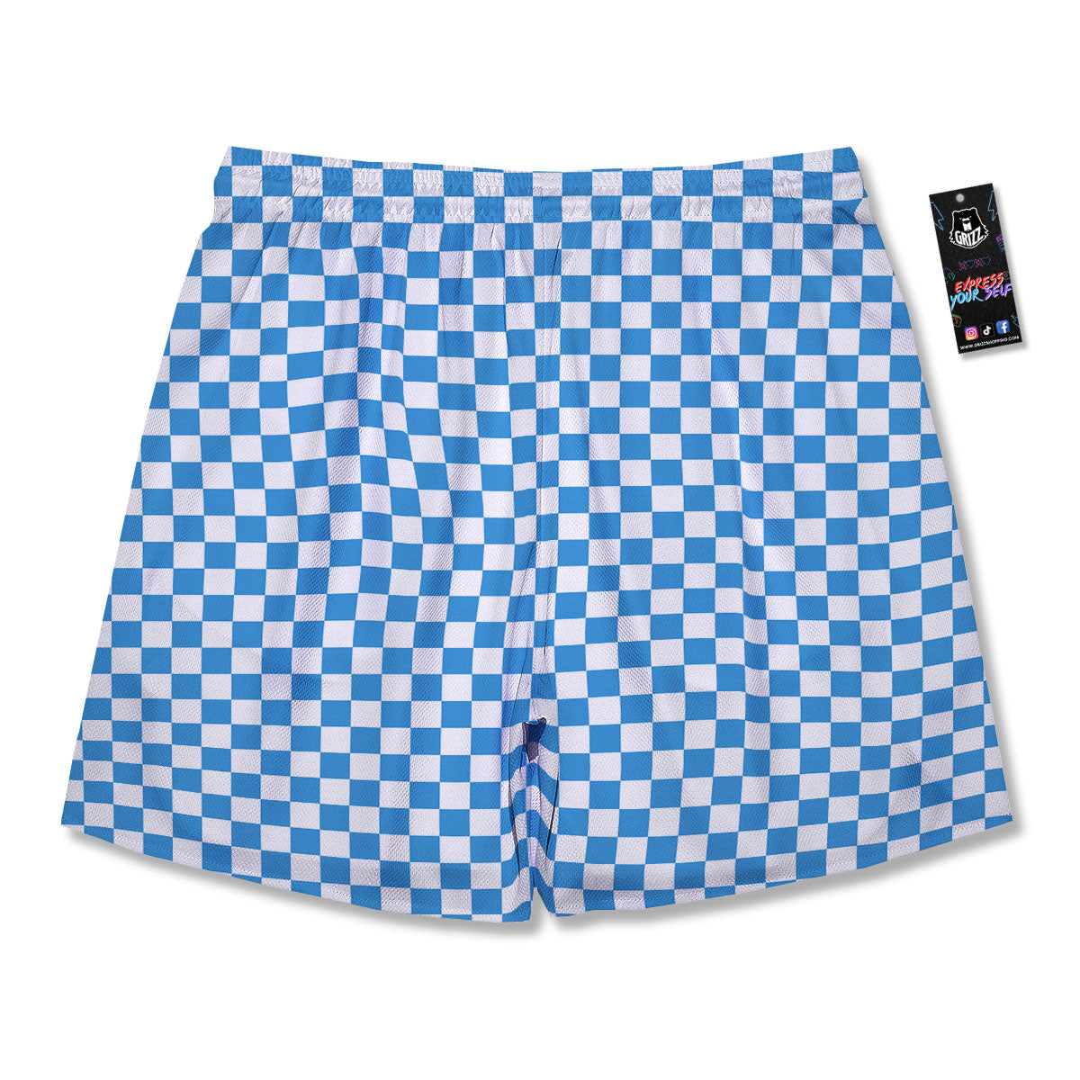 Checkered White And Blue Print Pattern Men's Running Shorts-grizzshop