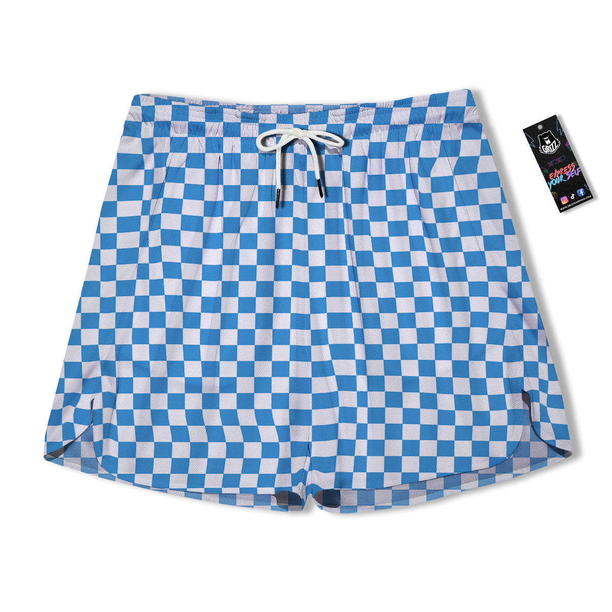 Checkered White And Blue Print Pattern Men's Running Shorts-grizzshop