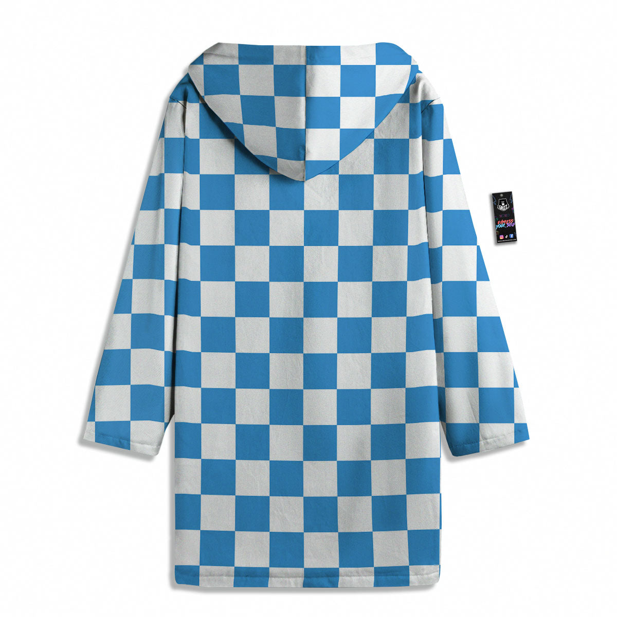 Checkered White And Blue Print Pattern Men's Windbreaker Jacket-grizzshop