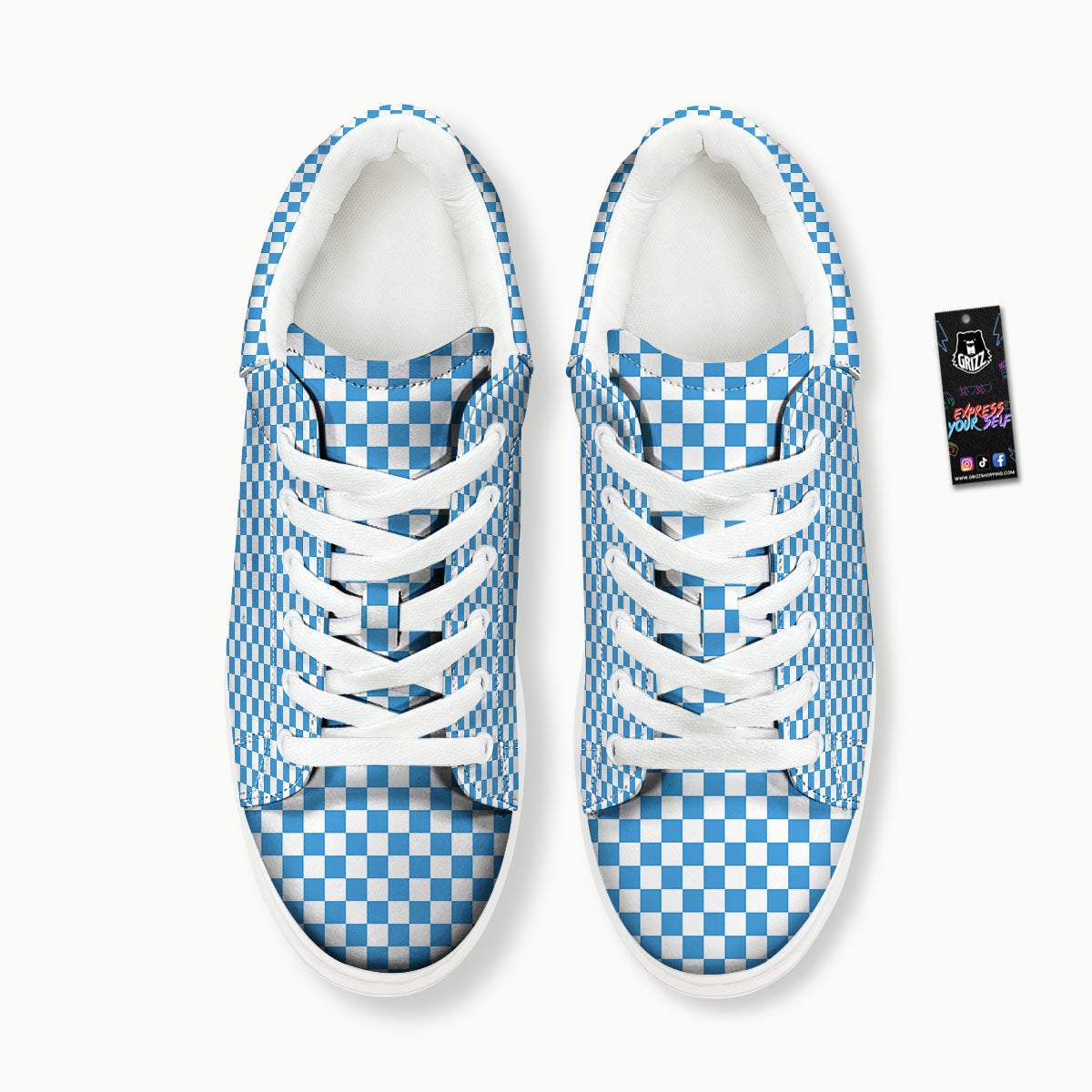 Checkered White And Blue Print Pattern Platform Shoes-grizzshop