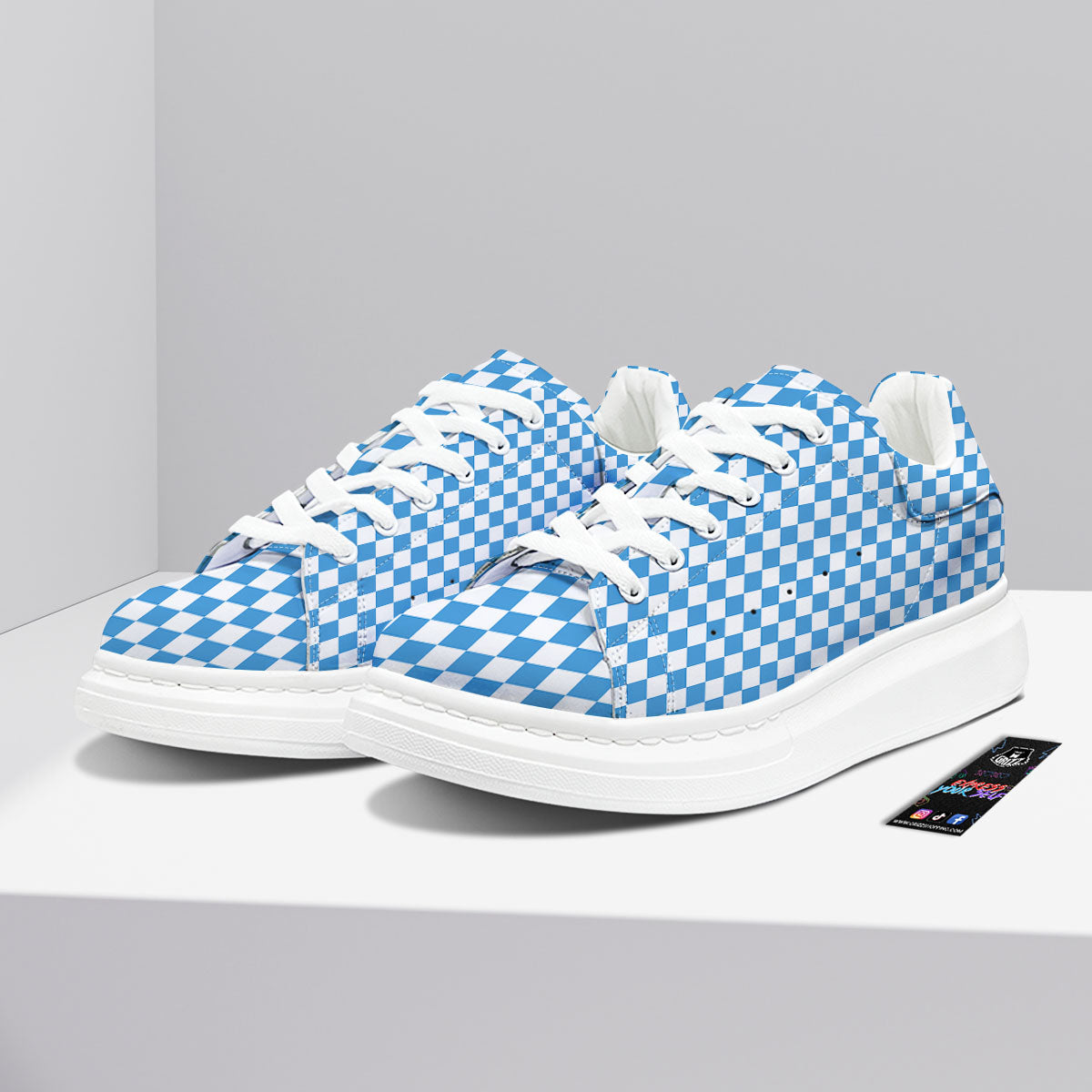 Checkered White And Blue Print Pattern Platform Shoes-grizzshop
