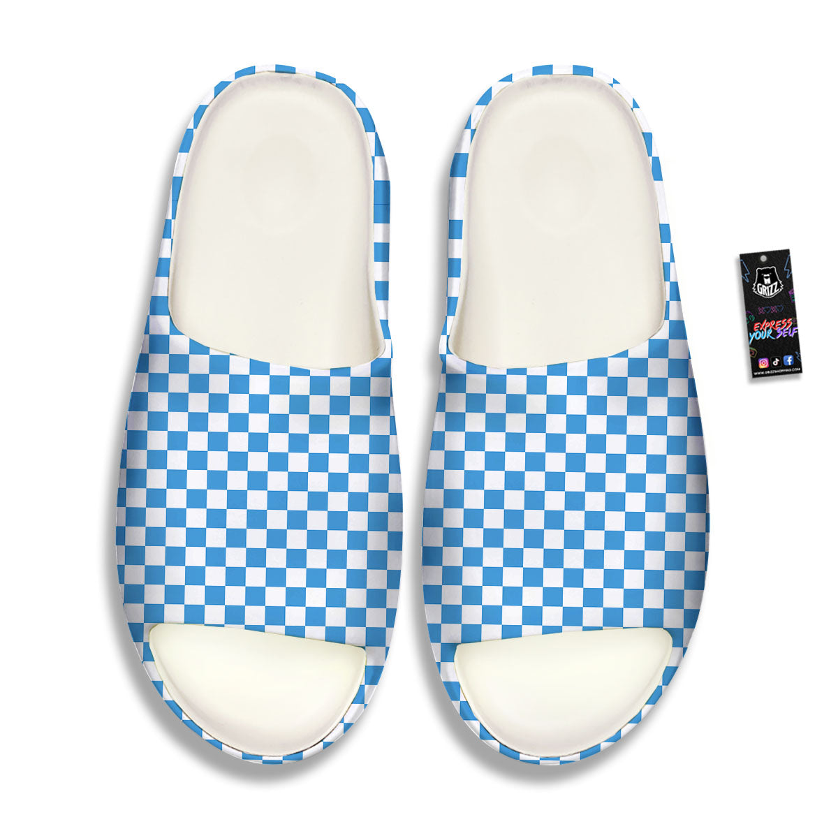 Checkered White And Blue Print Pattern Sandals-grizzshop