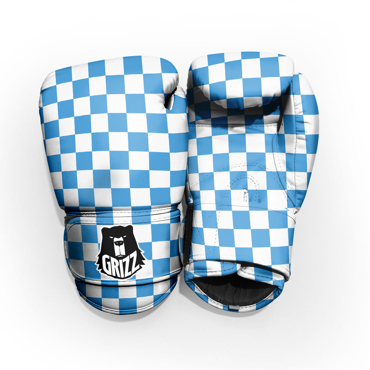 Checkered White And Blue Print Pattern Pro Boxing Glove