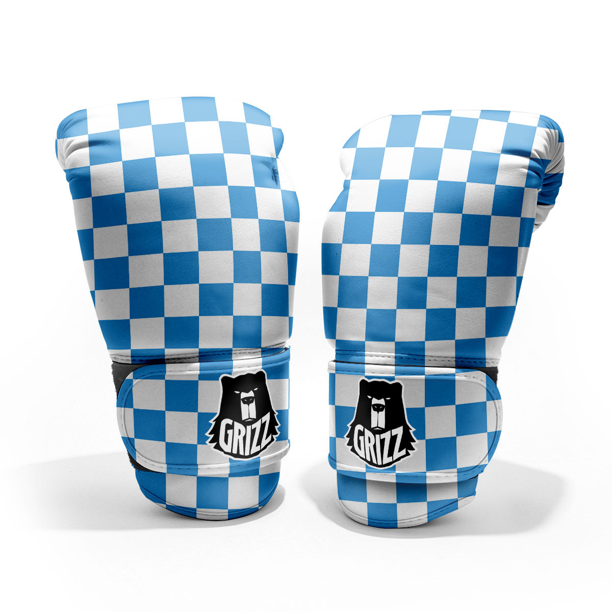 Checkered White And Blue Print Pattern Pro Boxing Glove