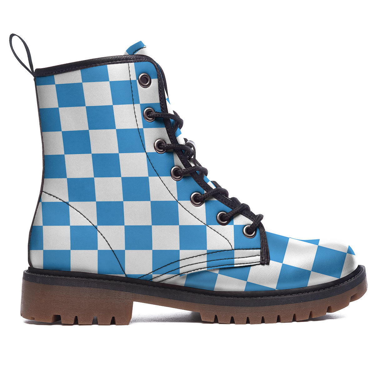 Checkered White And Blue Print Pattern Work Boots-grizzshop