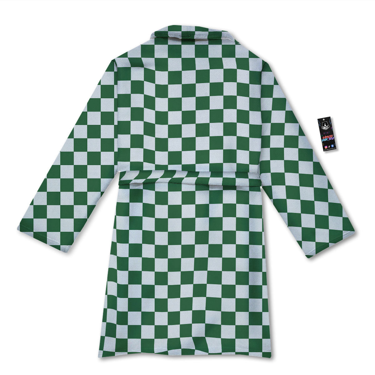 Checkered White And Green Print Pattern Bathrobe-grizzshop