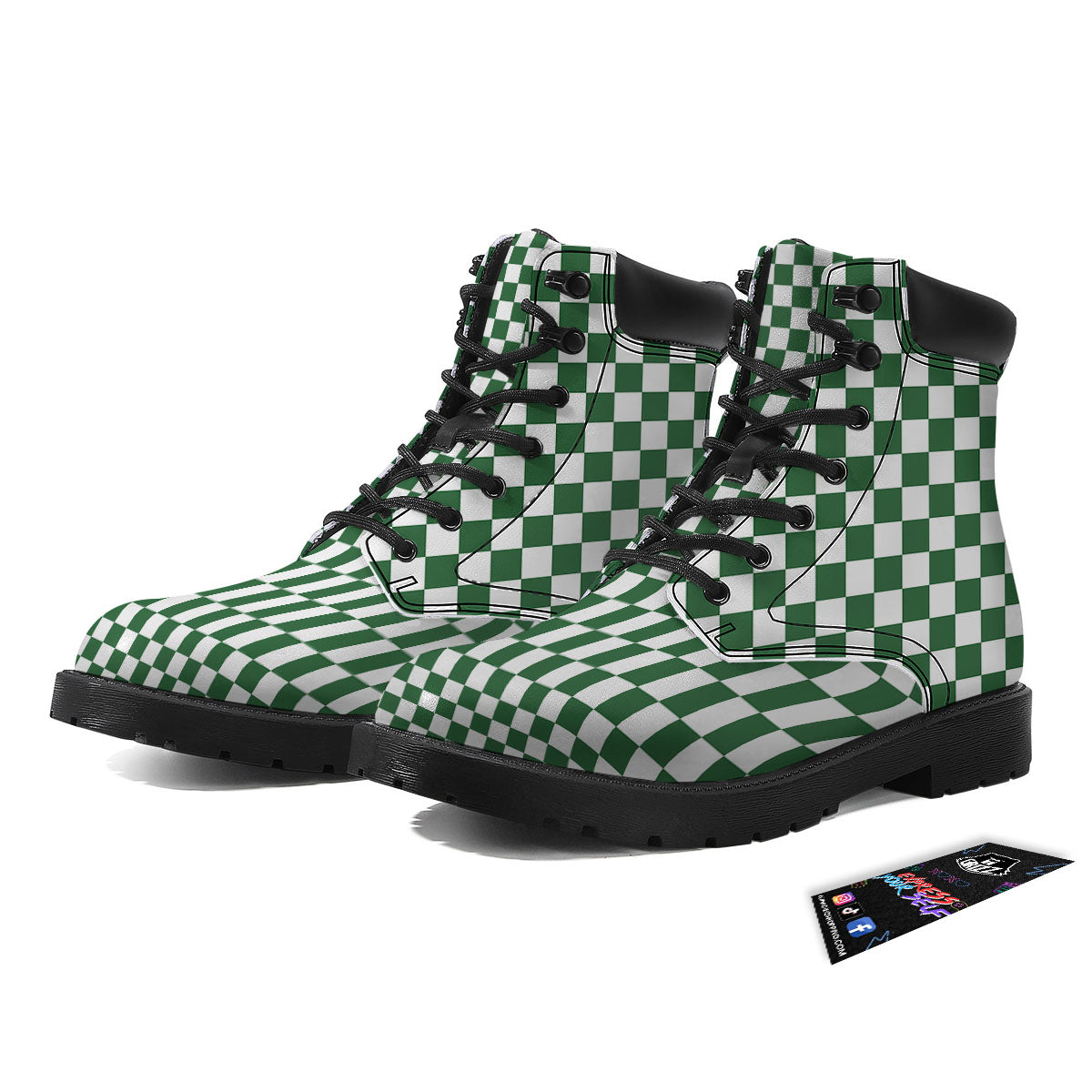 Checkered White And Green Print Pattern Boots-grizzshop