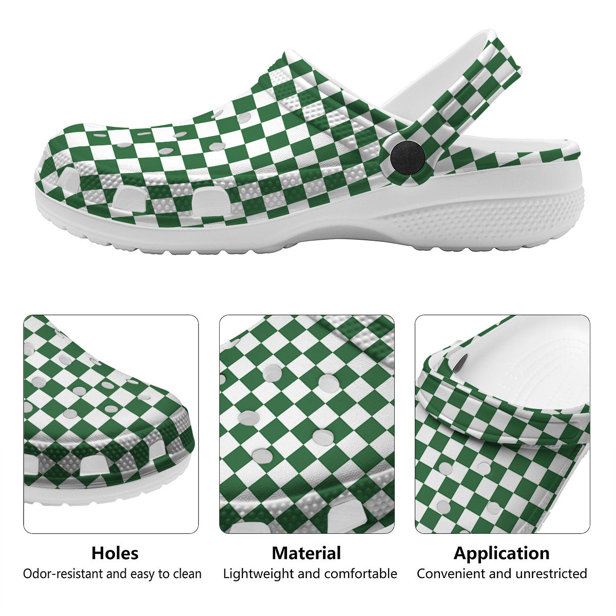 Checkered White And Green Print Pattern Clog-grizzshop
