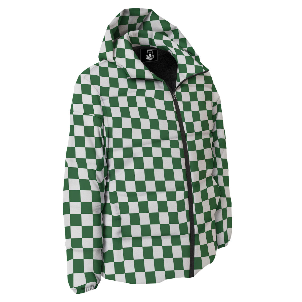 Checkered White And Green Print Pattern Down Jacket-grizzshop