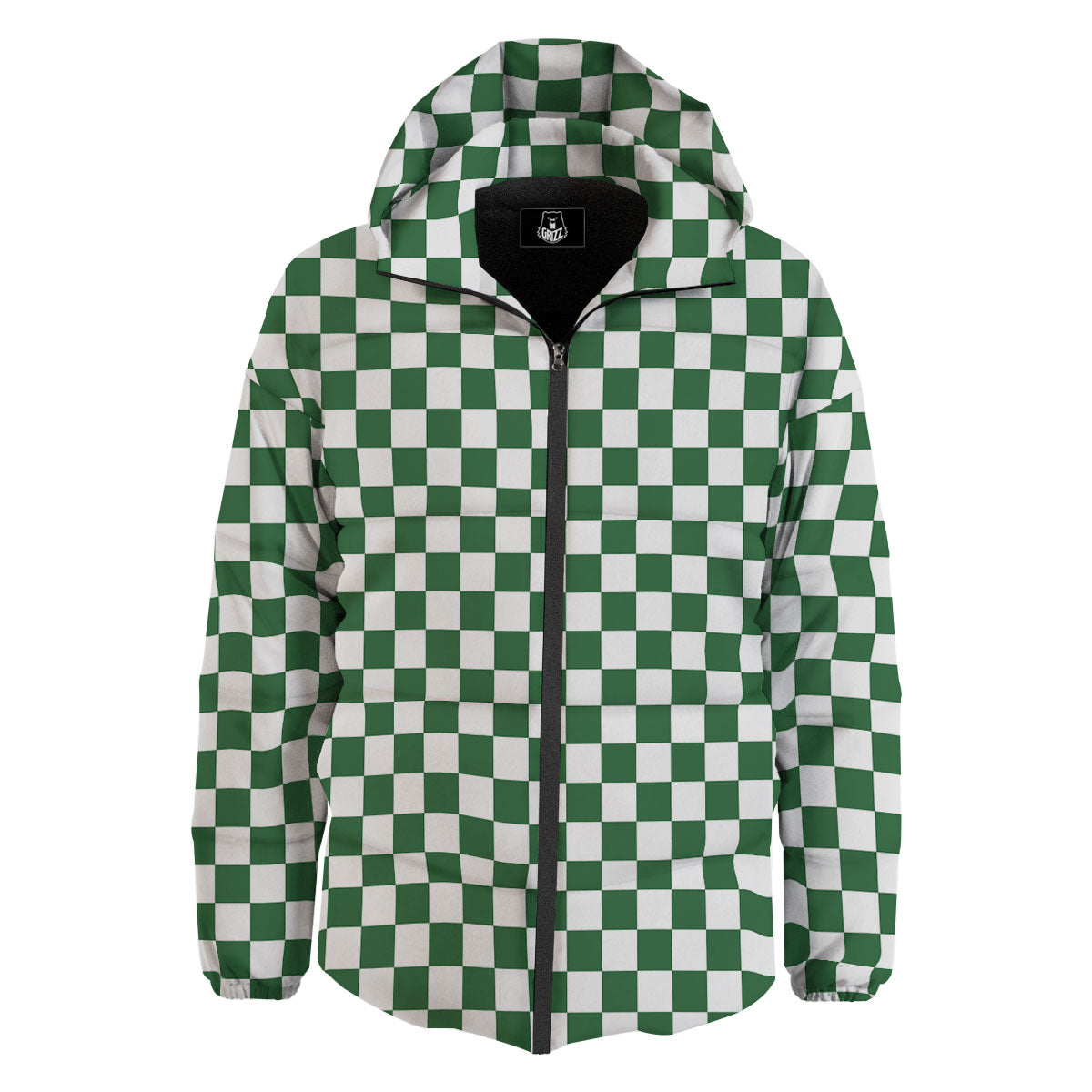 Checkered White And Green Print Pattern Down Jacket-grizzshop