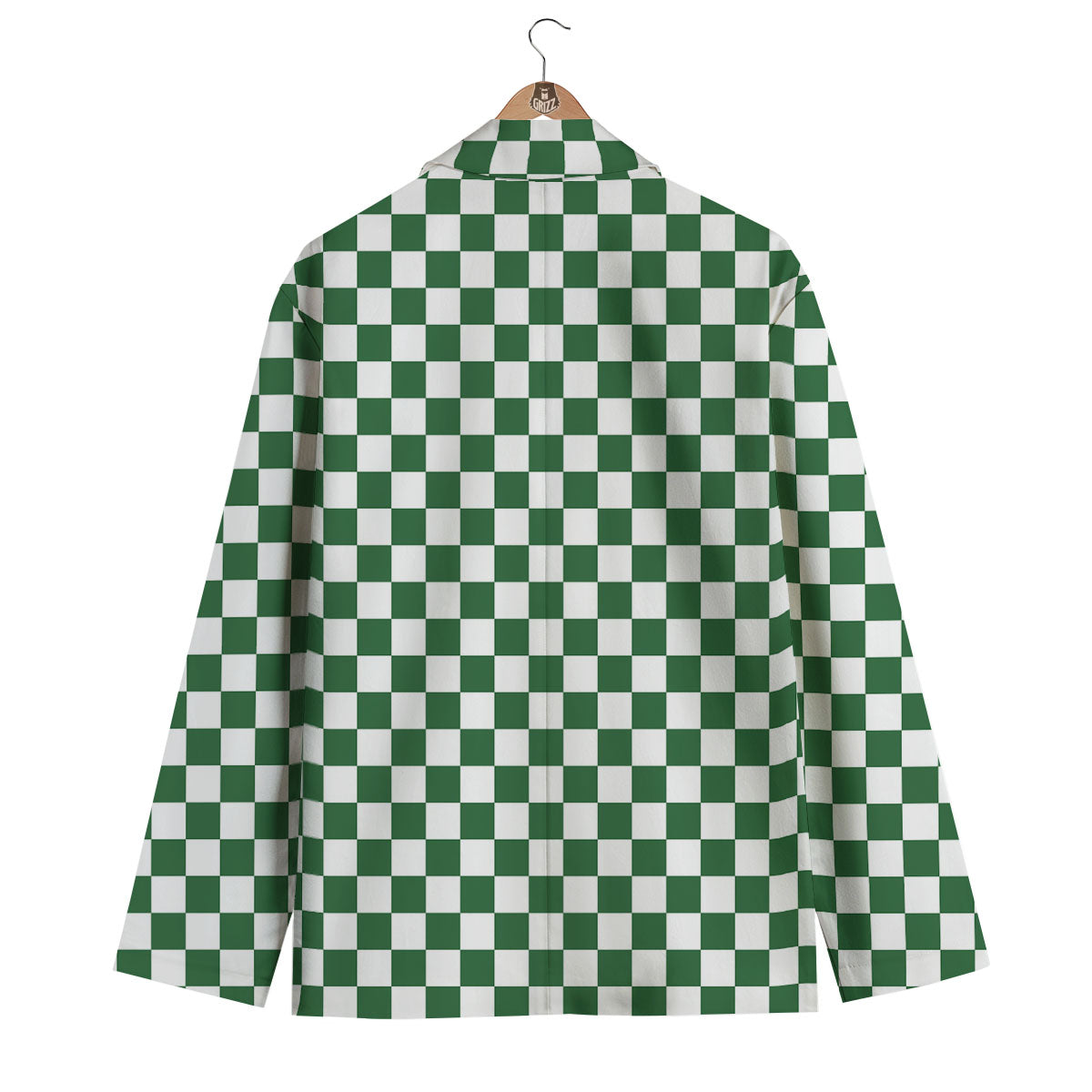 Checkered White And Green Print Pattern Men's Blazer-grizzshop