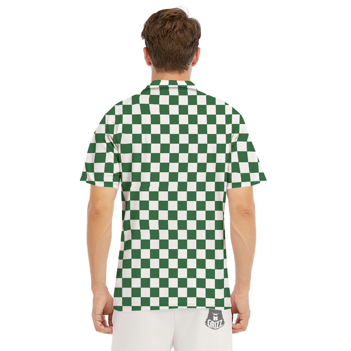 Checkered White And Green Print Pattern Men's Golf Shirts-grizzshop