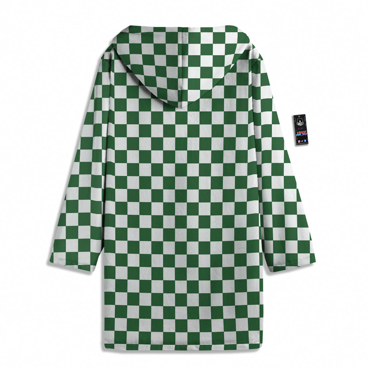 Checkered White And Green Print Pattern Men's Windbreaker Jacket-grizzshop
