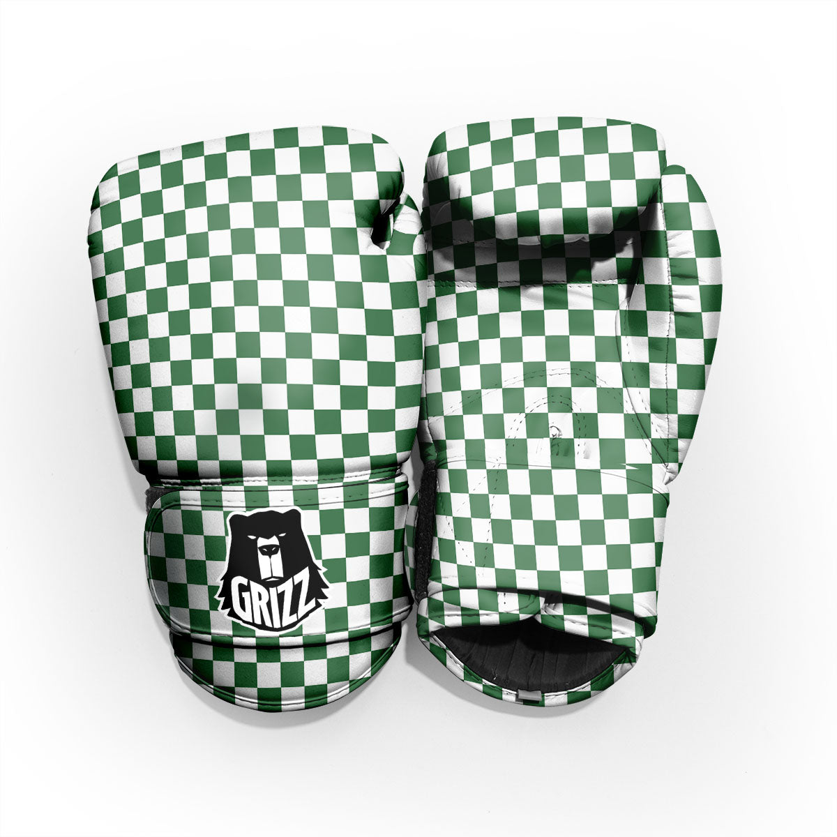 Checkered White And Green Print Pattern Pro Boxing Glove