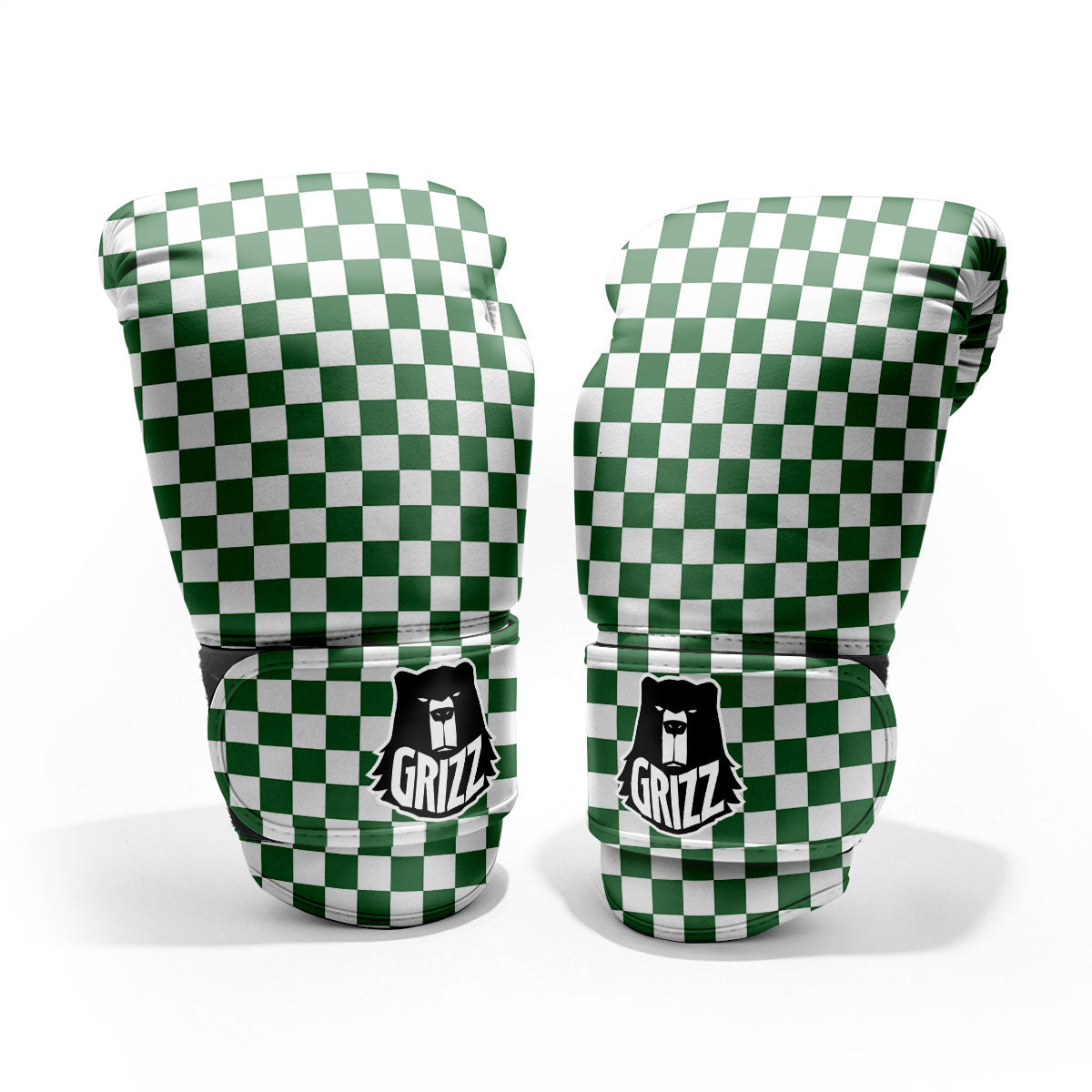 Checkered White And Green Print Pattern Pro Boxing Glove