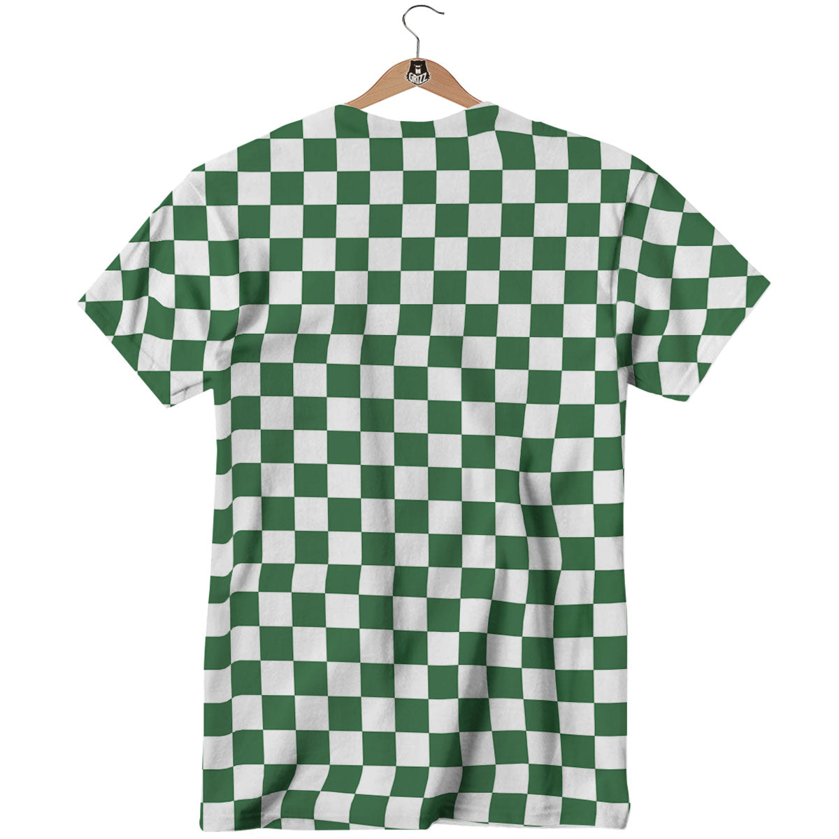 Checkered White And Green Print Pattern T-Shirt-grizzshop