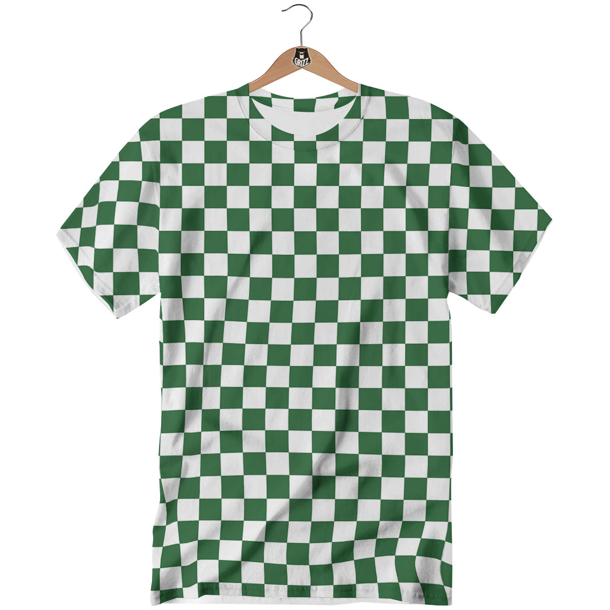 Checkered White And Green Print Pattern T-Shirt-grizzshop