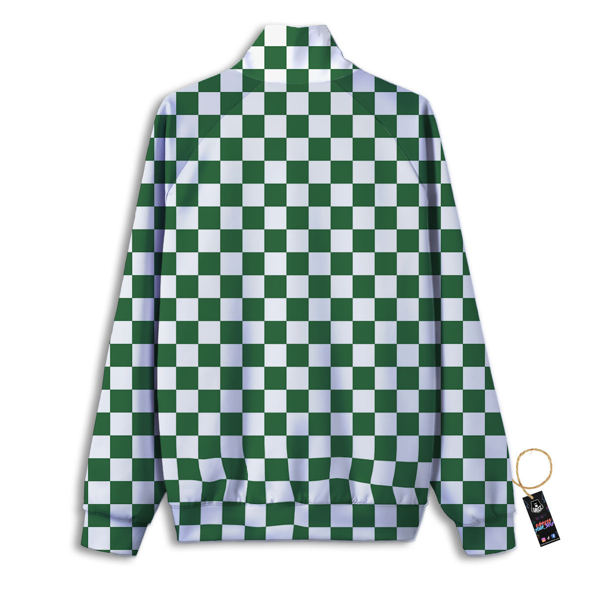Checkered White And Green Print Pattern Track Jacket-grizzshop