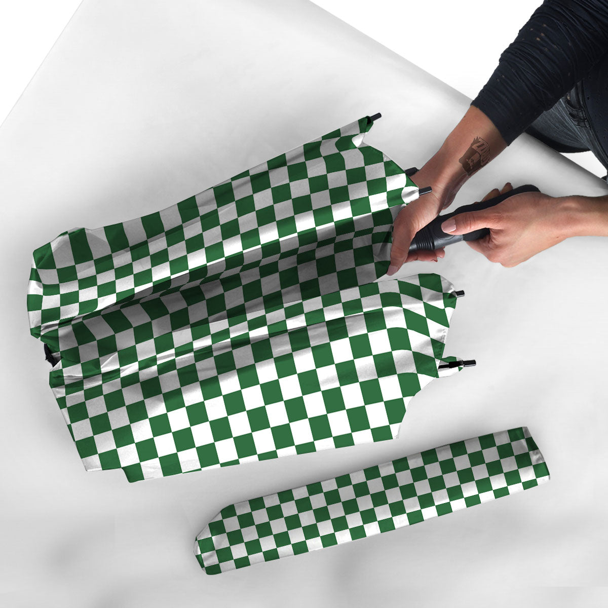 Checkered White And Green Print Pattern Umbrella-grizzshop