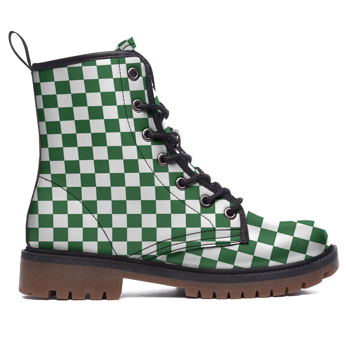 Checkered White And Green Print Pattern Work Boots-grizzshop