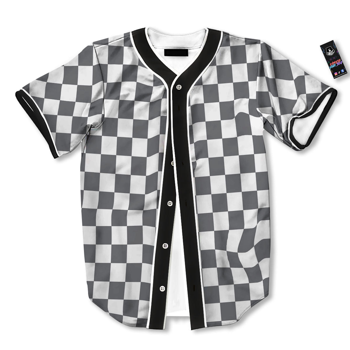 Checkered White And Grey Print Pattern Baseball Jersey-grizzshop
