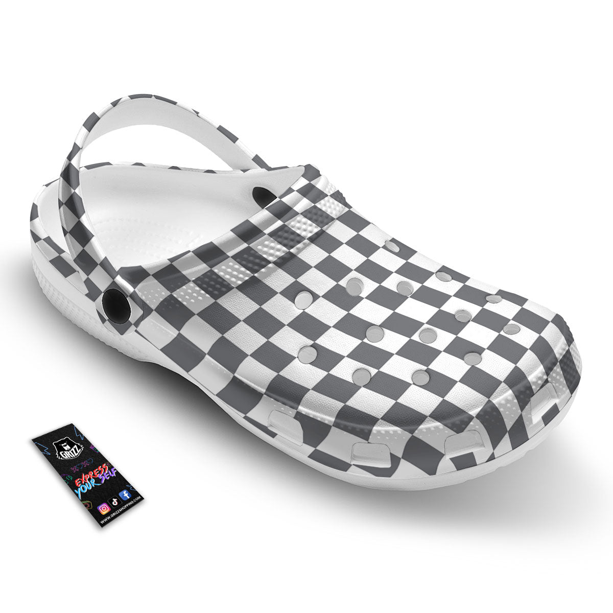 Checkered White And Grey Print Pattern Clog-grizzshop