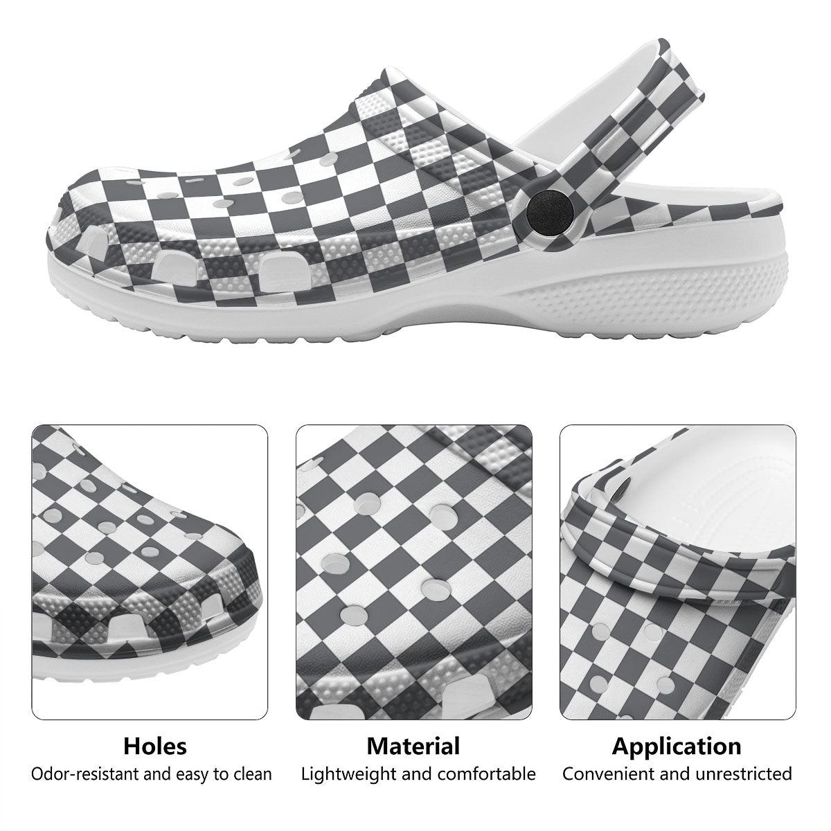 Checkered White And Grey Print Pattern Clog-grizzshop