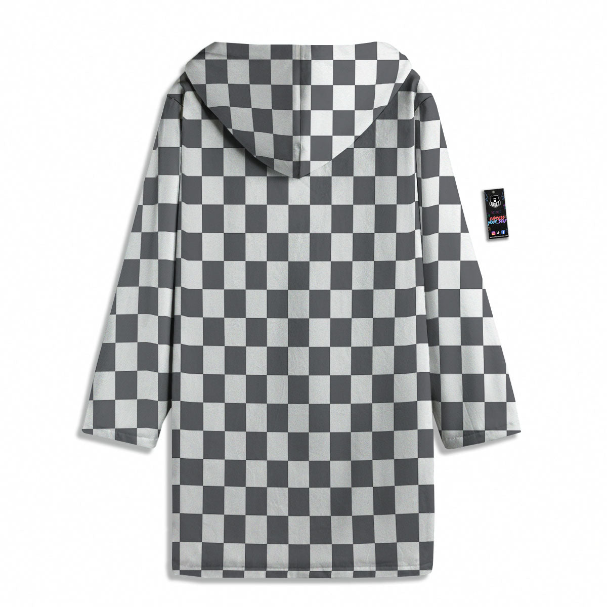 Checkered White And Grey Print Pattern Men's Windbreaker Jacket-grizzshop