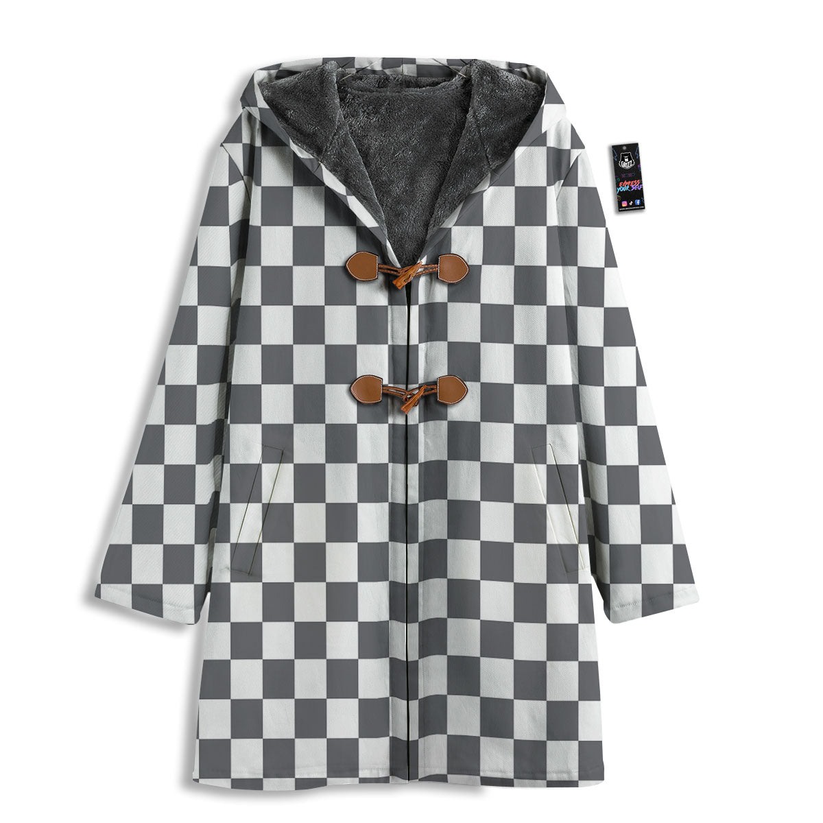 Checkered White And Grey Print Pattern Men's Windbreaker Jacket-grizzshop