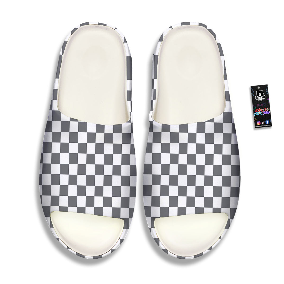Checkered White And Grey Print Pattern Sandals-grizzshop