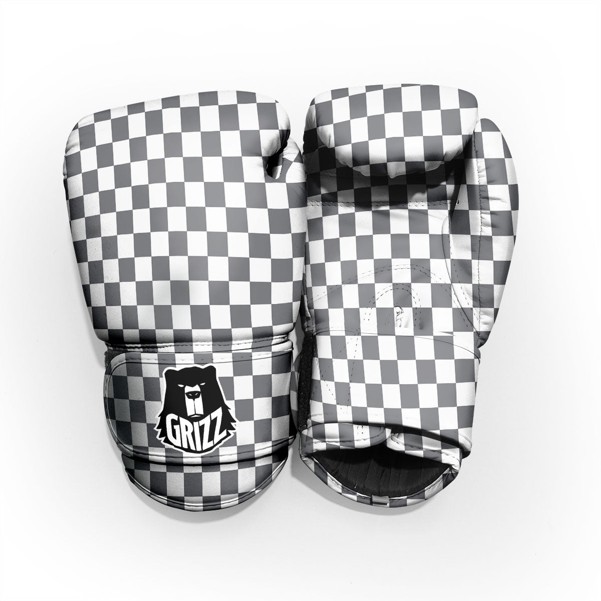 Checkered White And Grey Print Pattern Pro Boxing Glove