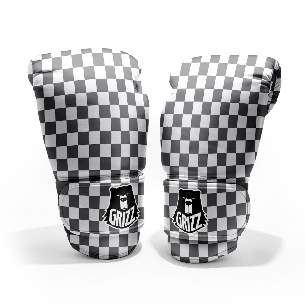 Checkered White And Grey Print Pattern Pro Boxing Glove