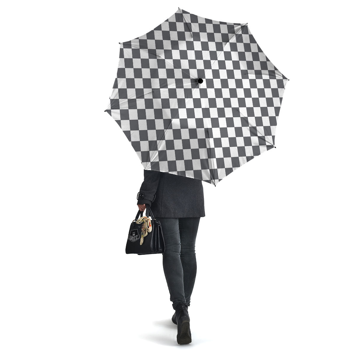 Checkered White And Grey Print Pattern Umbrella-grizzshop
