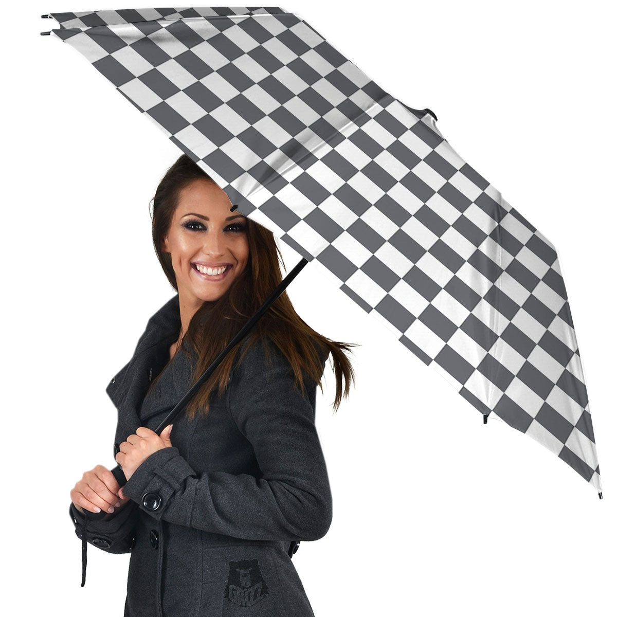 Checkered White And Grey Print Pattern Umbrella-grizzshop