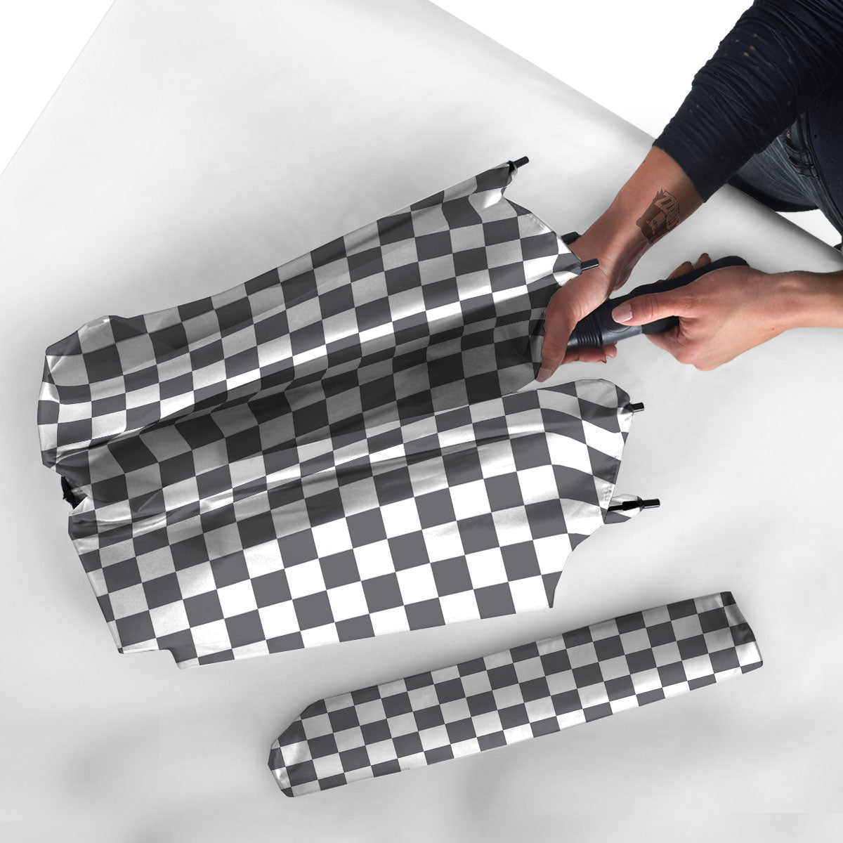 Checkered White And Grey Print Pattern Umbrella-grizzshop