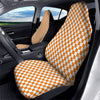 Checkered White And Orange Print Pattern Car Seat Covers-grizzshop