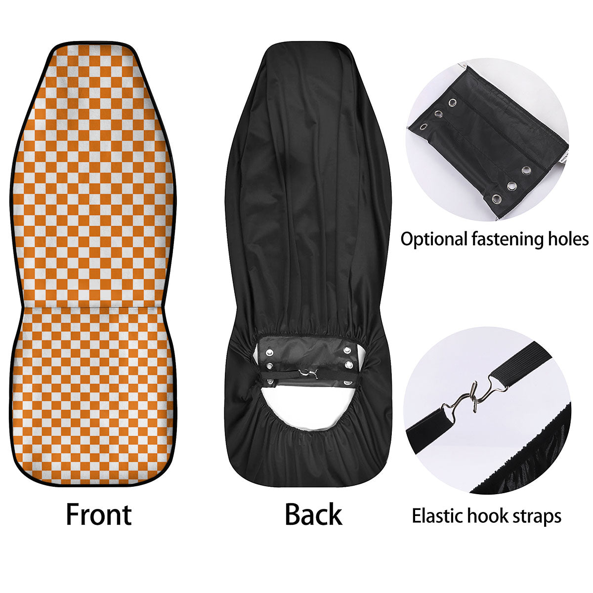 Checkered White And Orange Print Pattern Car Seat Covers-grizzshop